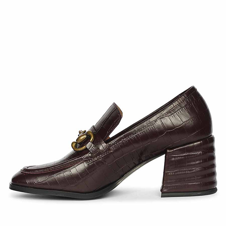 Saint Isha Croc Embossed Dark Cherry Leather Moccasins