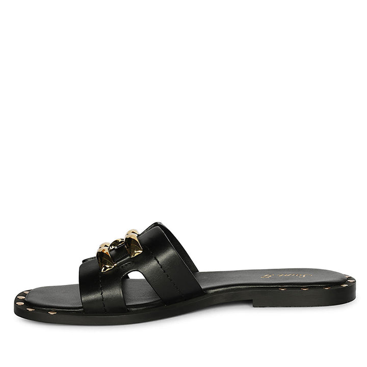 Saint Black Leather Flat