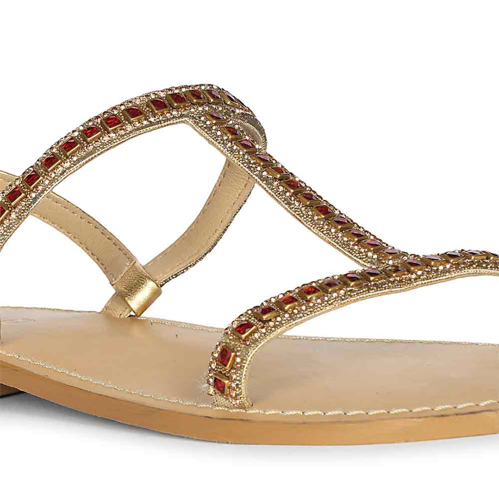 Saint Raelin Metallic Orange Leather Embellished Sandals