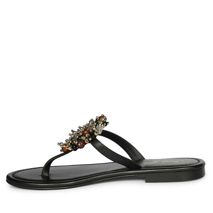 Saint Briony Jeweled Black Leather Flats