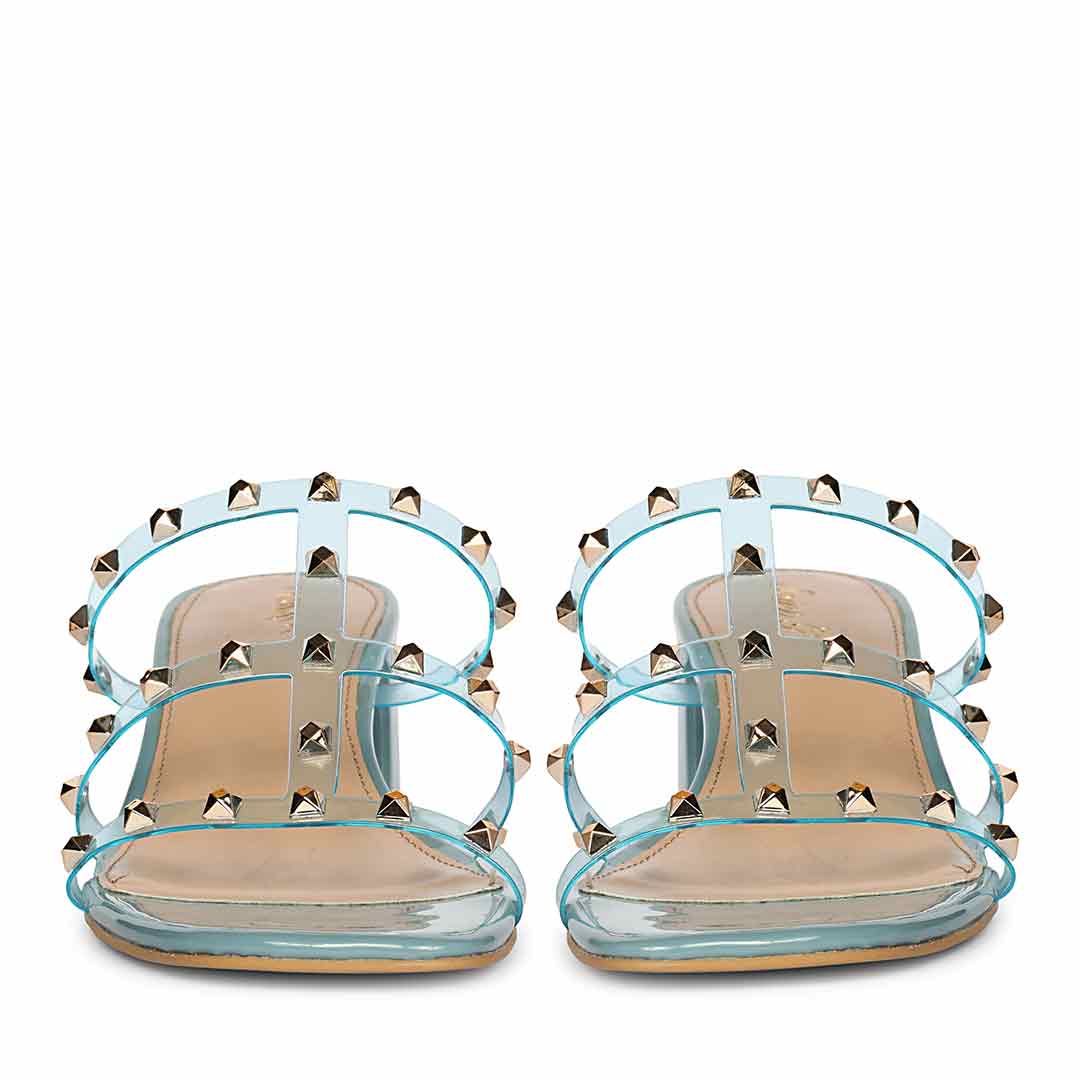 Saint Mavis Gold Studs Blue Block Heels