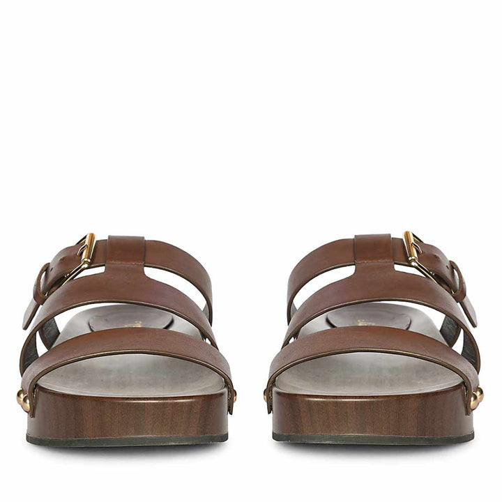 Saint Valene Buckle Brown Leather Platform Sandals