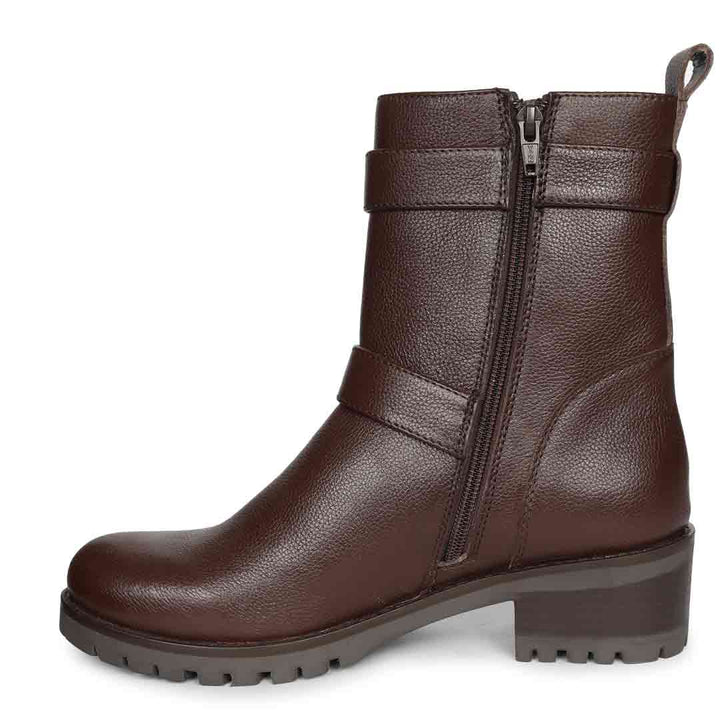 Saint Erika Double Buckle Brown Leather High Ankle Boots