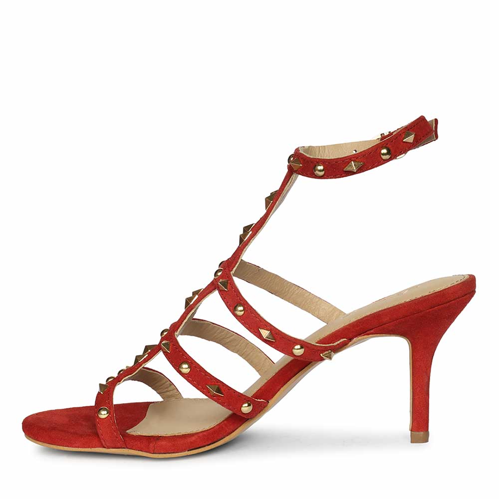 Saint Quenel Red Leather Studded Stilettos