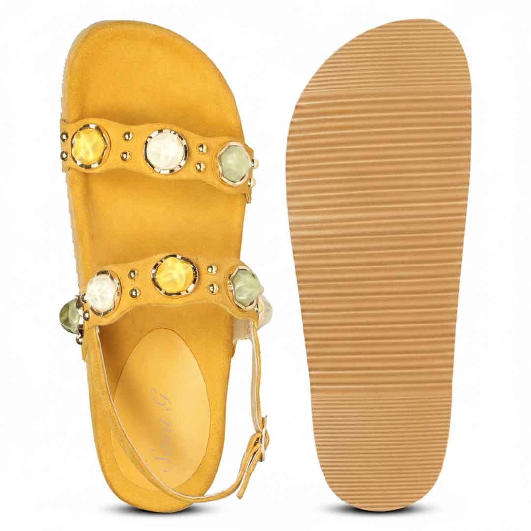 Saint Solira Multi Stone Mustard Leather Footbed Sandals – SaintG USA