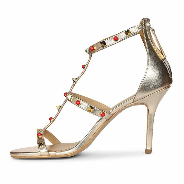 Saint Juniper Studded Metallic Gold Leather Stilettos