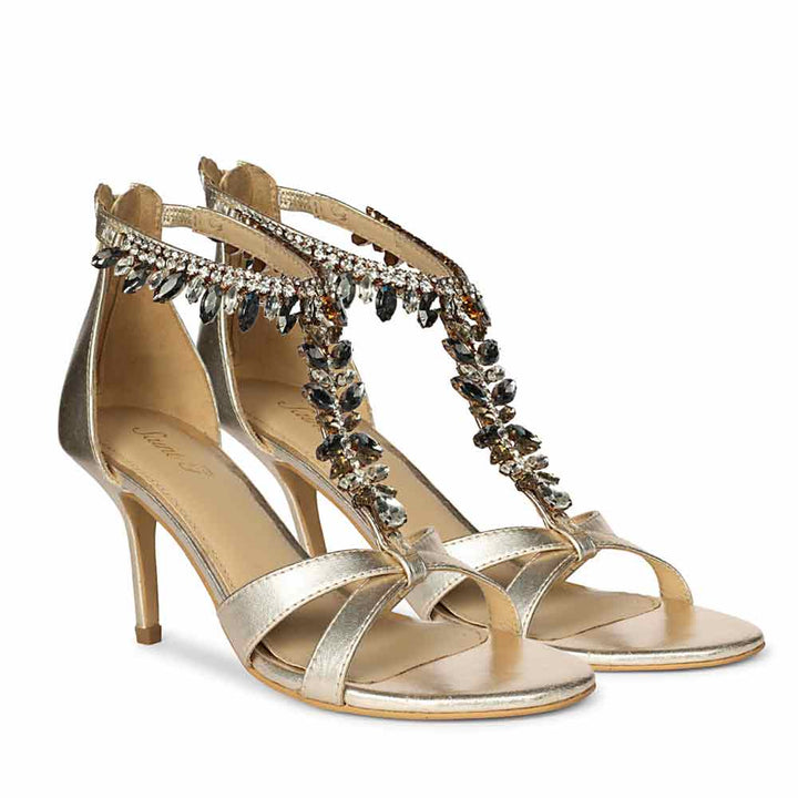 Saint Celestia Stone Embellished Gold Leather Stilettos