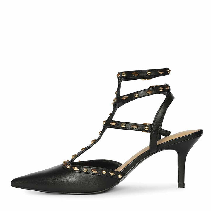 Saint Vorela Studded Multi Strap Black Leather Heels