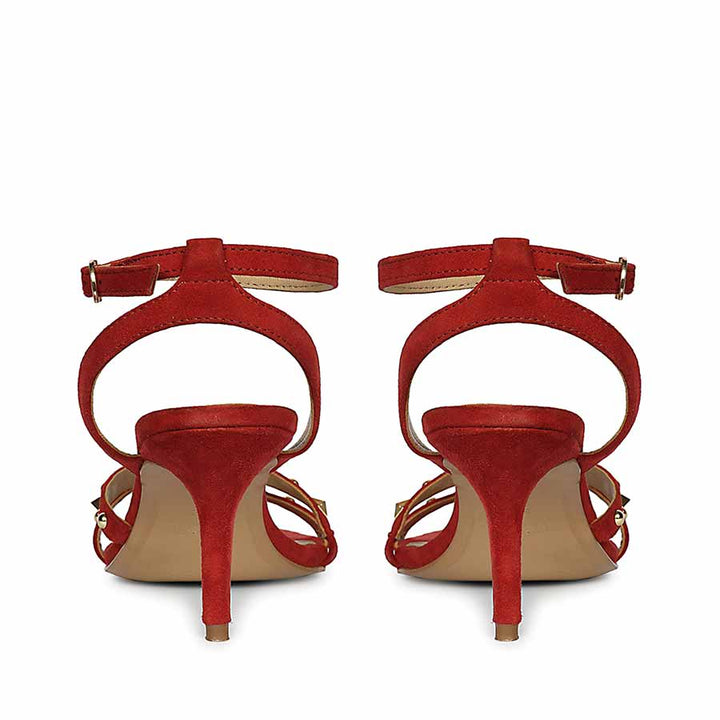 Saint Dovie Studded Red Suede Leather Stilettos