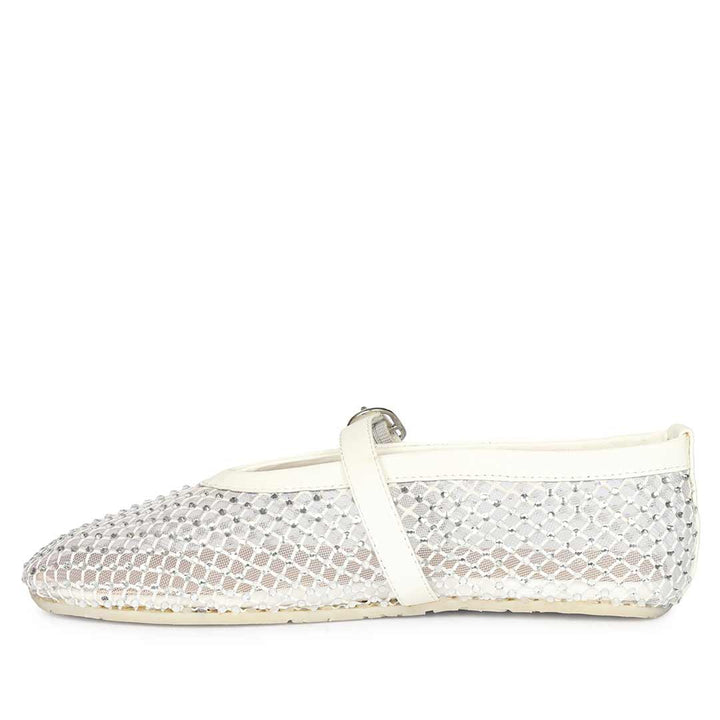 Saint Zoey Strass Embellished White Leather Flats