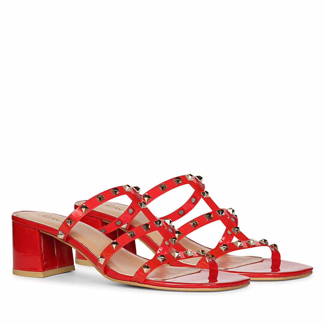 Studded Red Heeled Sandals