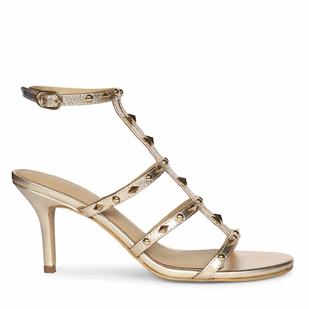 Saint Quenel Metallic Gold Leather Studded Stilettos