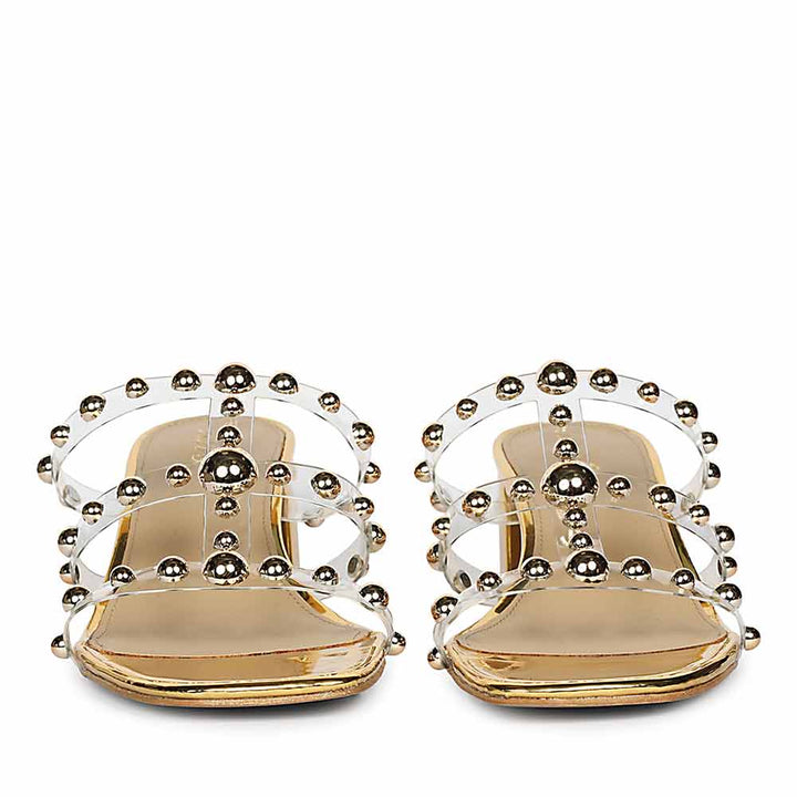 Saint Ivo Stud Embellished Gold Block Heels