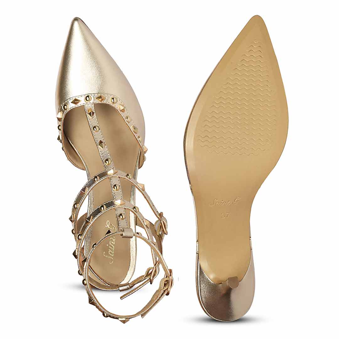 Saint Brittany Studded Cage Gold Leather Pumps