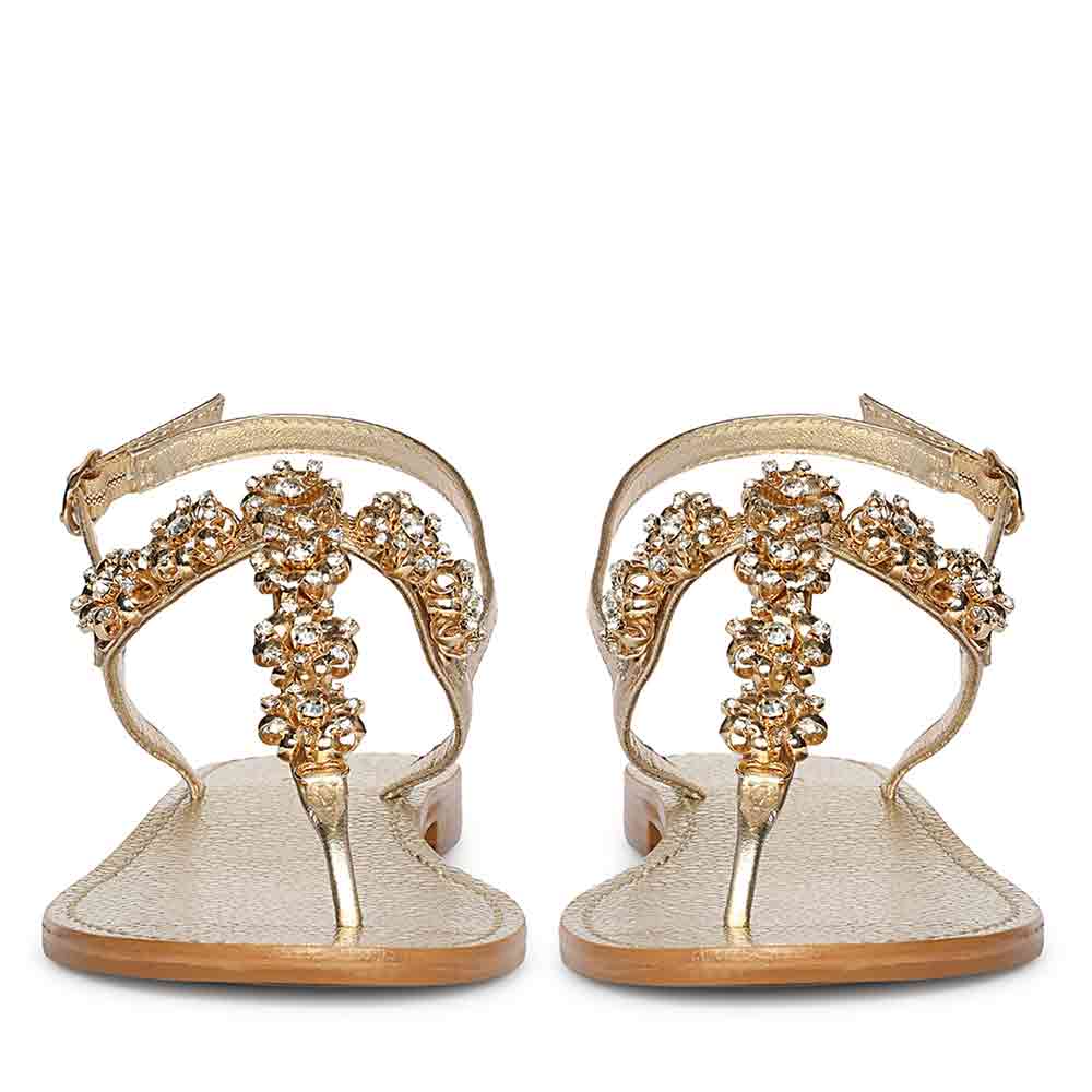 Saint Freesia Crystal Flower Gold Leather Sandals
