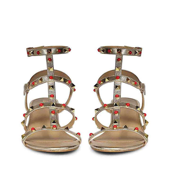 Saint Lucien Gold Leather Studded Gladiator Block Heels