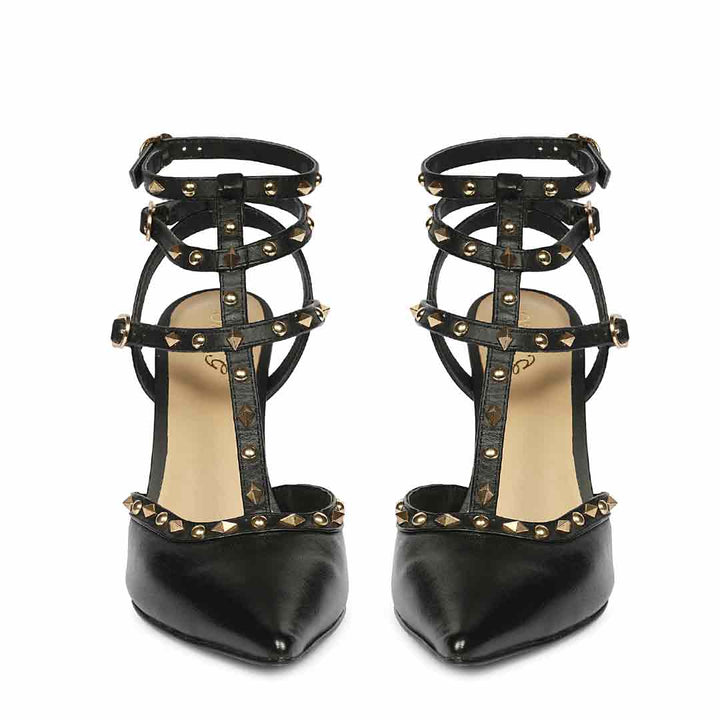 Saint Brittany Studded Cage Black Leather Pumps