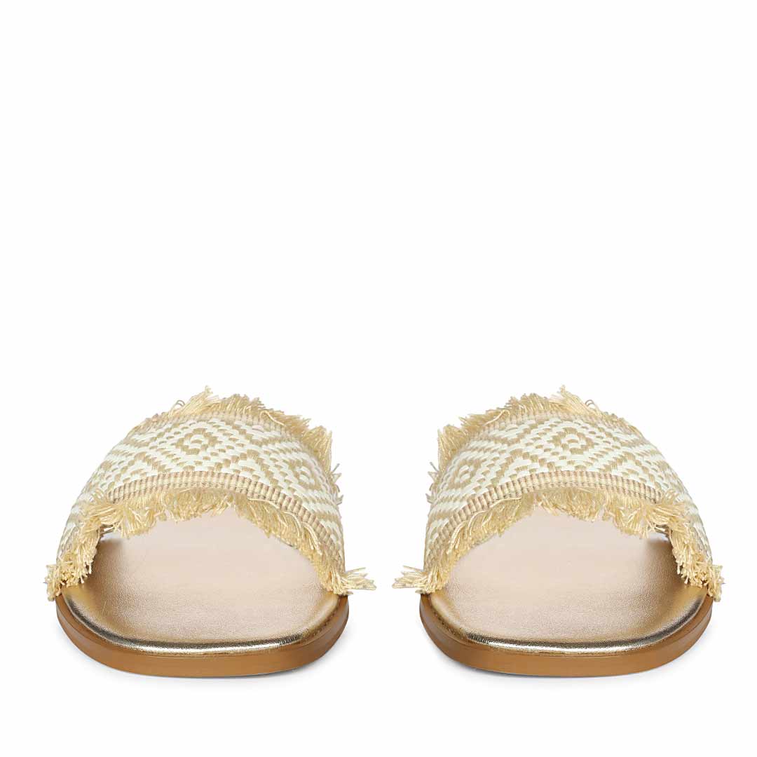 Saint Noor Luxe Crystal Net Beige White Leather