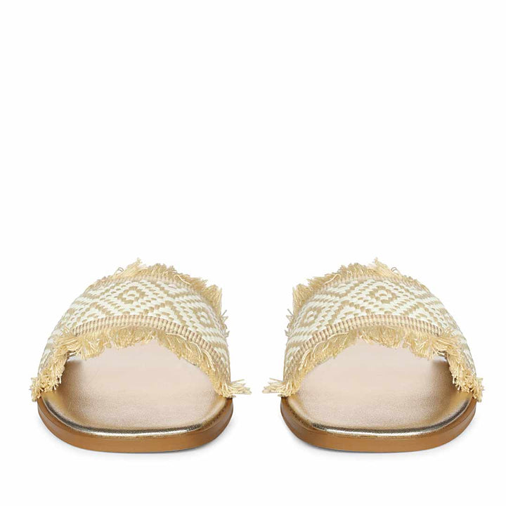 Saint Noor Luxe Crystal Net Beige White Leather