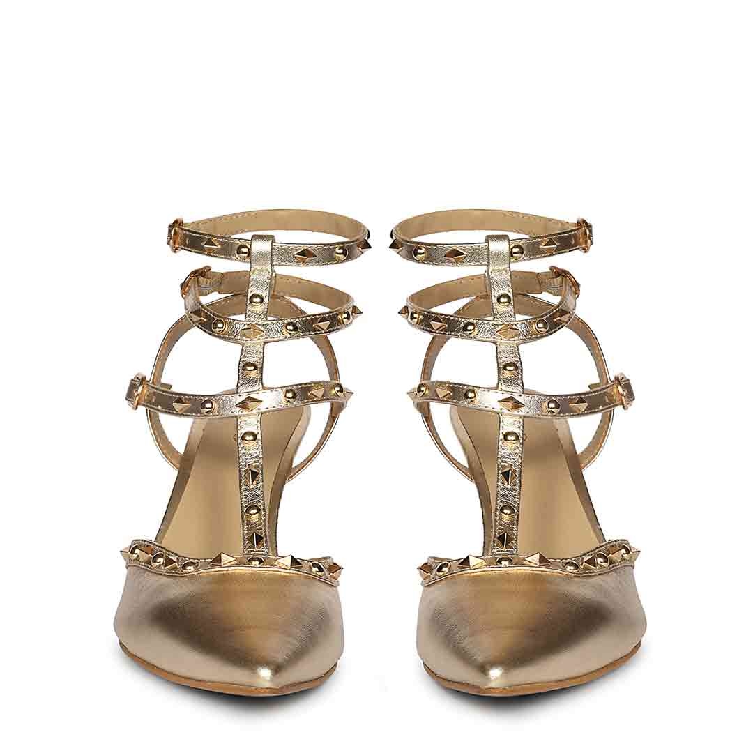 Saint Brittany Studded Cage Gold Leather Pumps