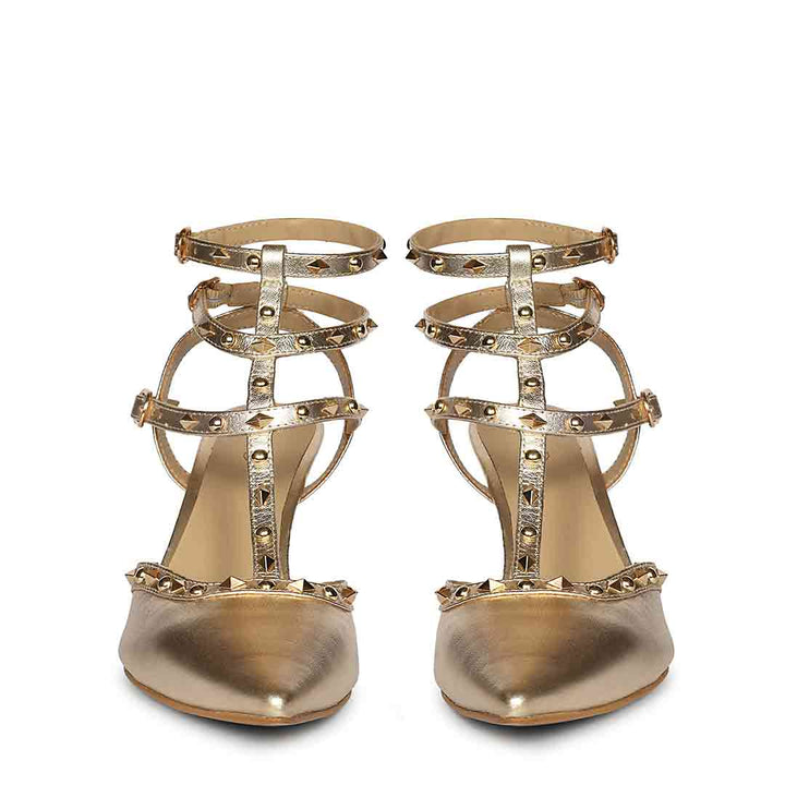 Saint Brittany Studded Cage Gold Leather Pumps