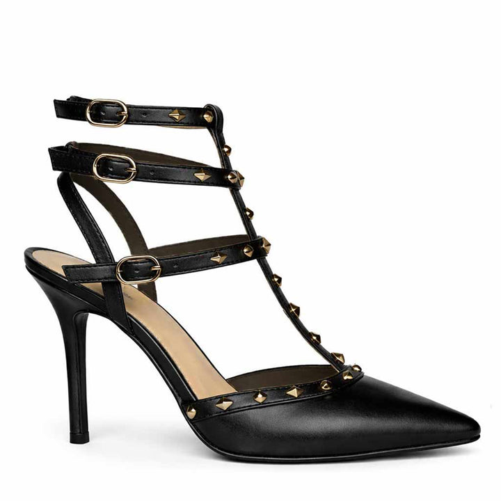 Saint Brittany Studded Cage Black Leather Pumps