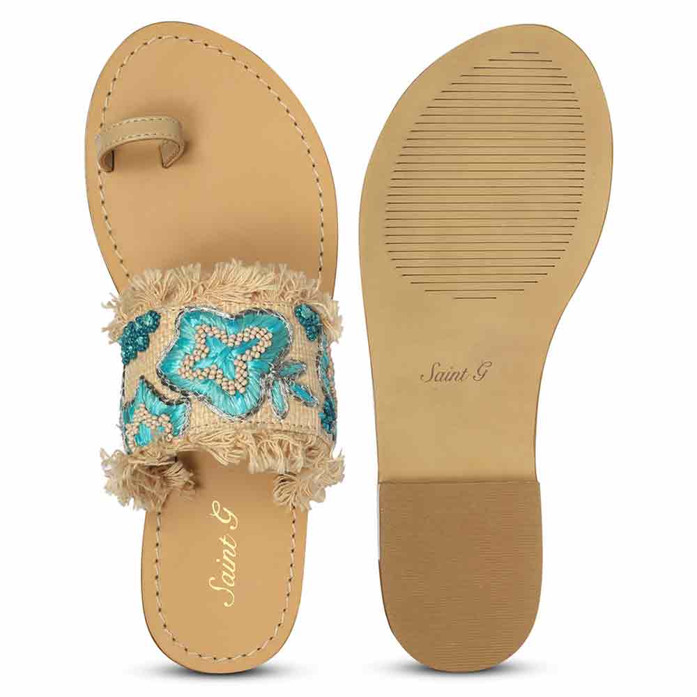 Saint Turquiose Leather Flat