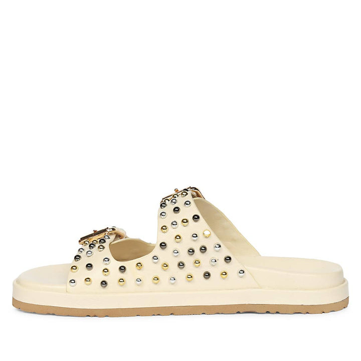 Saint Marnie Off-White Studded Leather Footbed Sandals