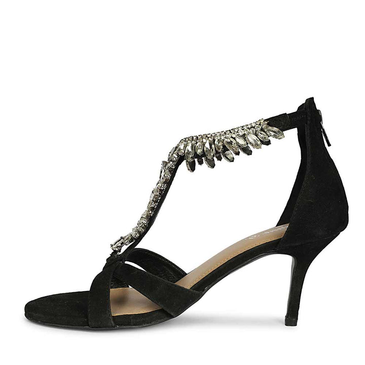 Saint Celestia Stone Embellished Black Leather Stilettos