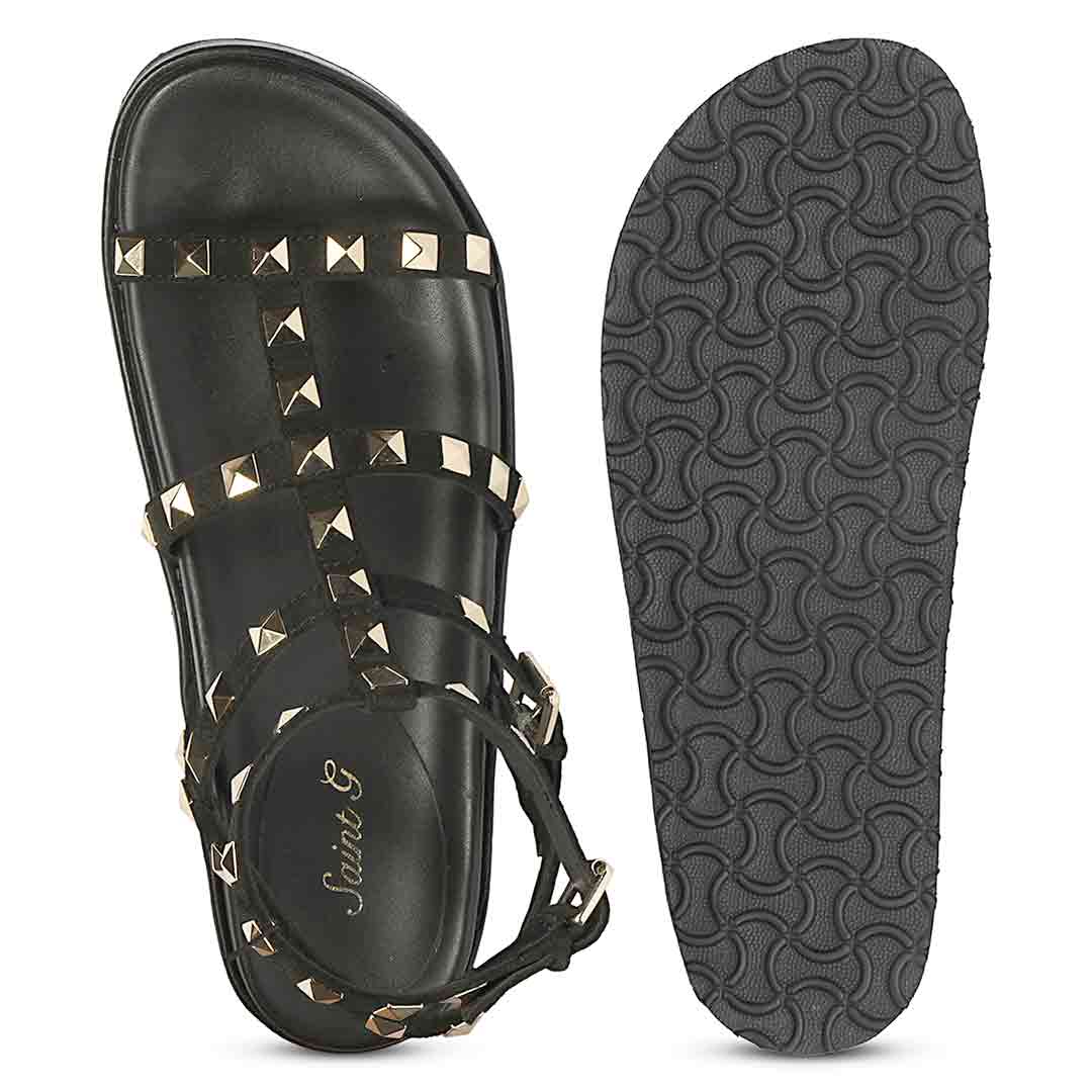 Saint Tessa Black Studded Leather Footbed Sandals