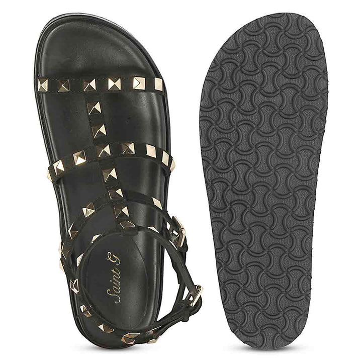 Saint Tessa Black Studded Leather Footbed Sandals