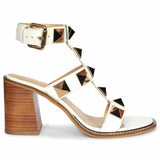 Saint Agnes White Patent Leather Metal Studded Block Heels
