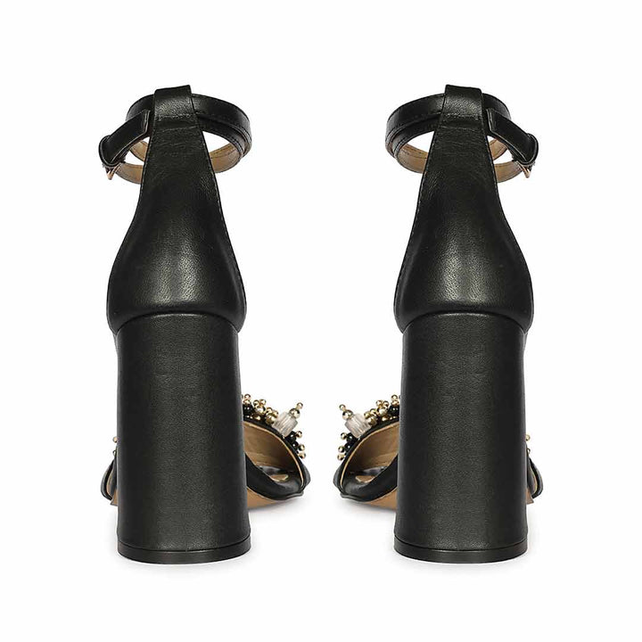 Saint Raquel Jewel Black Leather Block Heels
