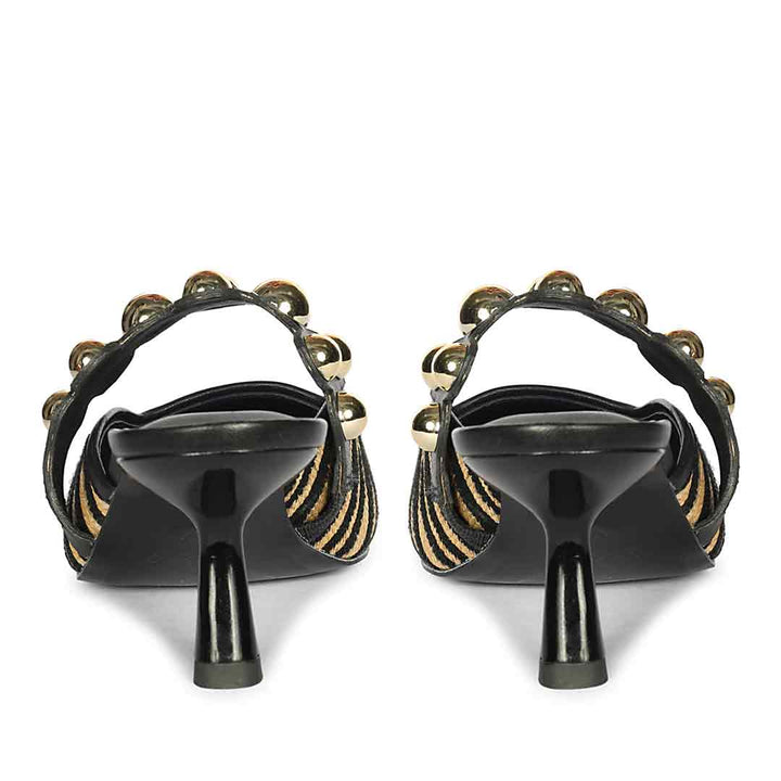 Saint Xenia Zebra Studded Black Leather Pointed Heels