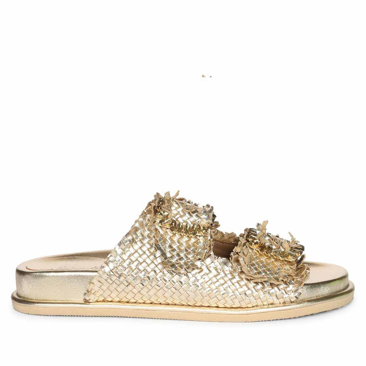 Saint Nuala Crystal Stone Platin Woven Leather Sandals