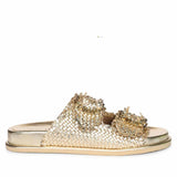 Saint Nuala Crystal Stone Platin Woven Leather Sandals