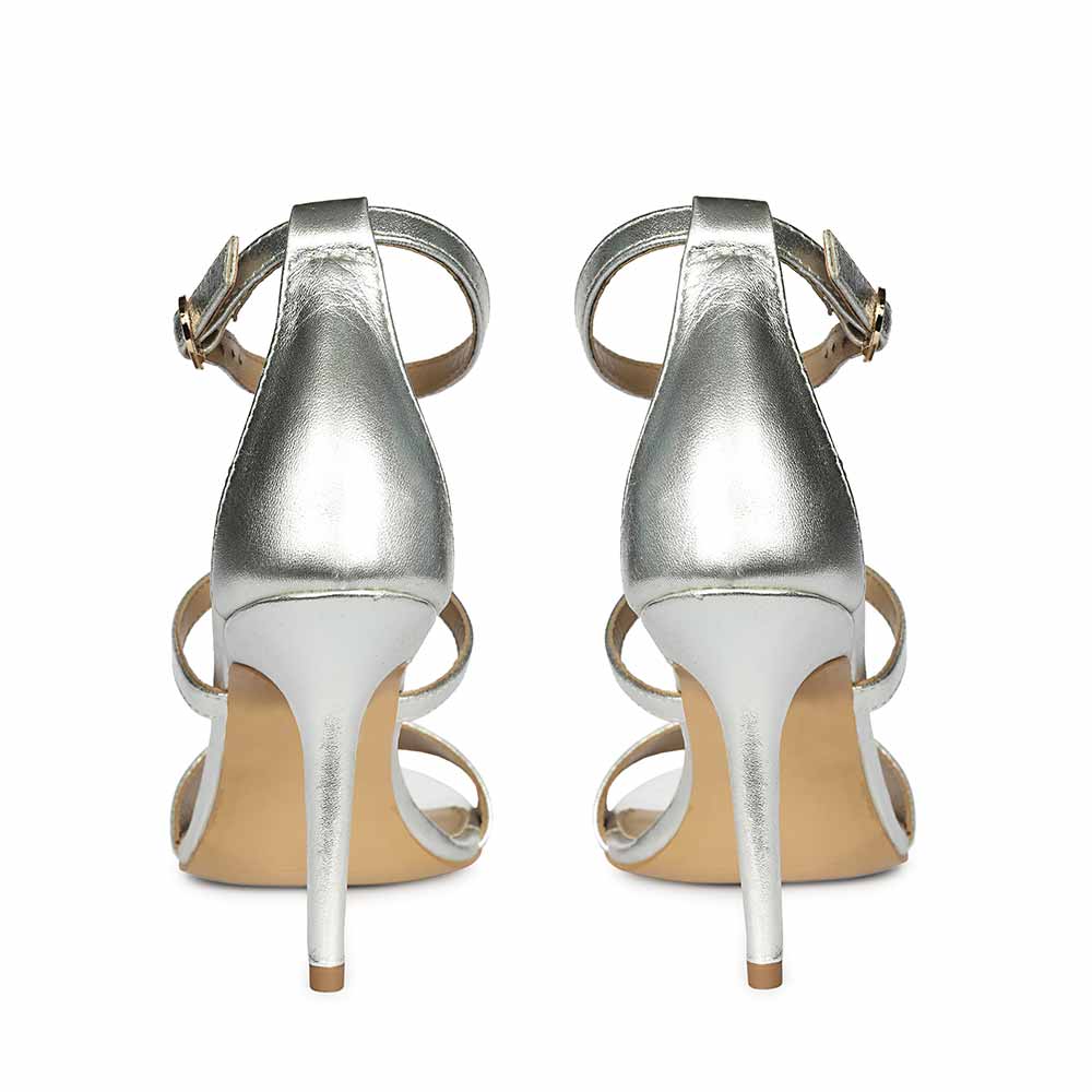 Saint Sydney Crystal Stone Metallic Silver Leather Stilettos