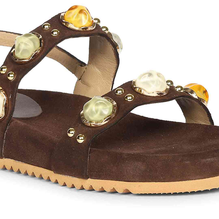 Saint Solira Multi Stone Brown Leather Footbed Sandals