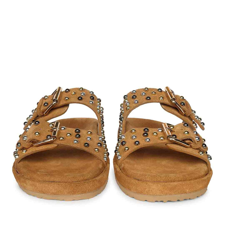 Saint Marnie Studded Tan Leather Footbed Sandals