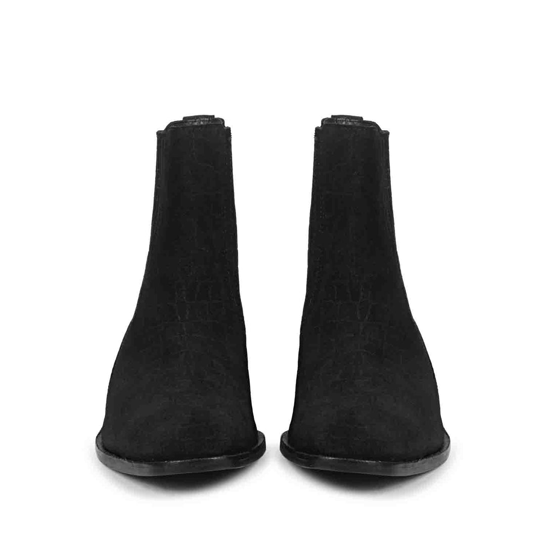 Saint Ollie Black Croco Print Suede Leather Chelsea boot