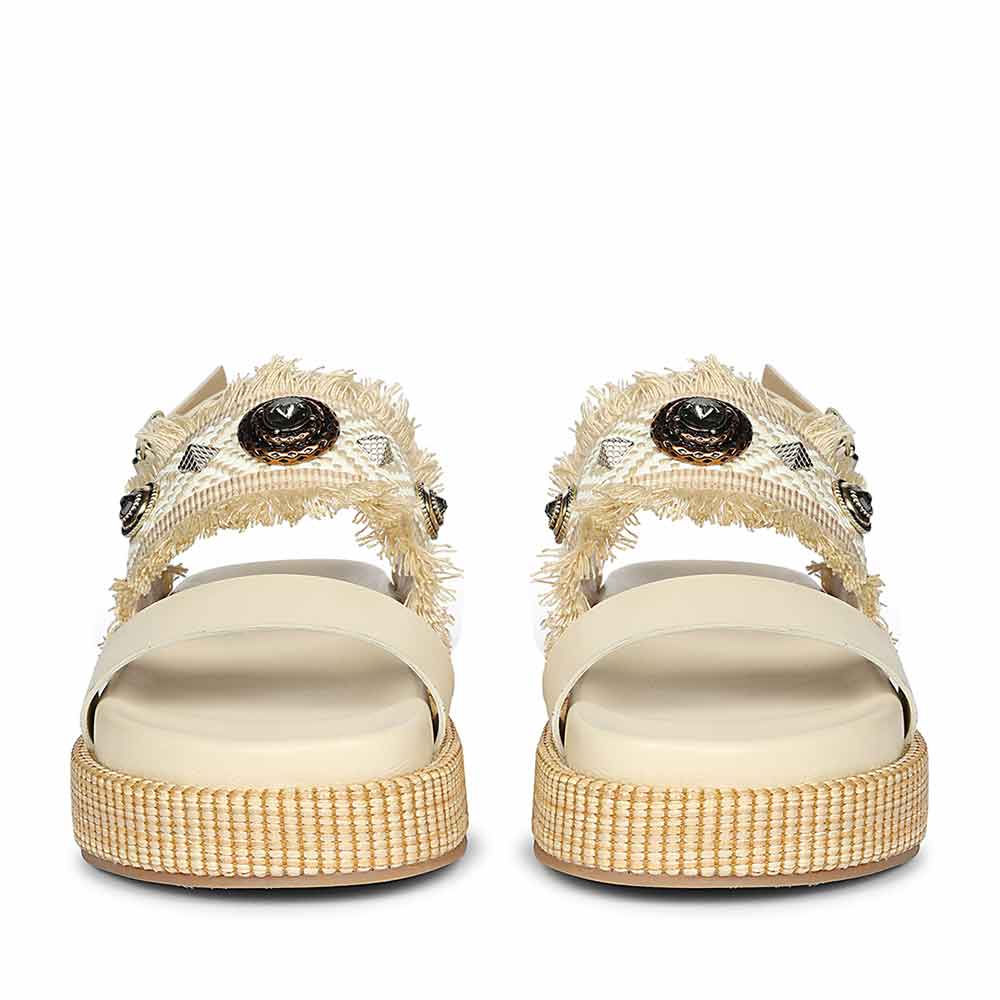 Saint Dahna Beige Raffia Leather Platform Sandals