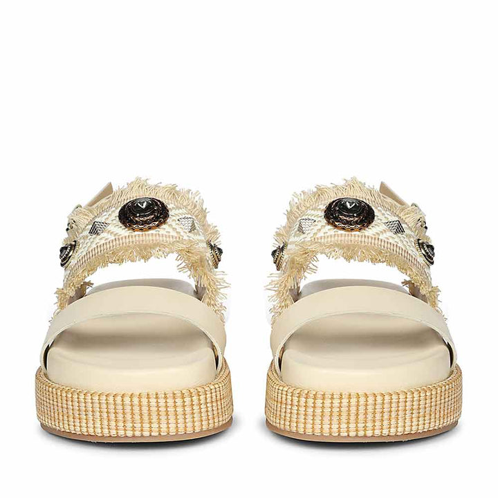 Saint Dahna Beige Raffia Leather Platform Sandals