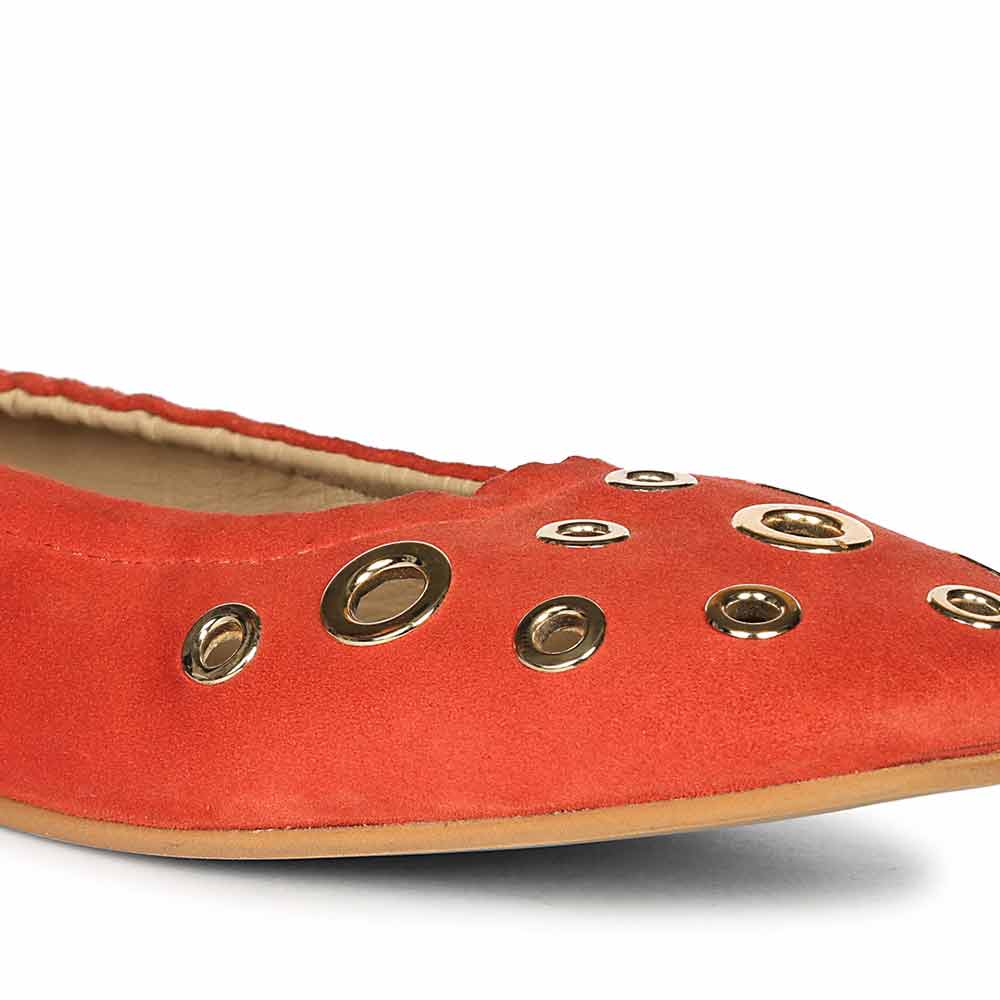 Saint Tesslyn Red Suede Eyelet Embellished Ballerinas