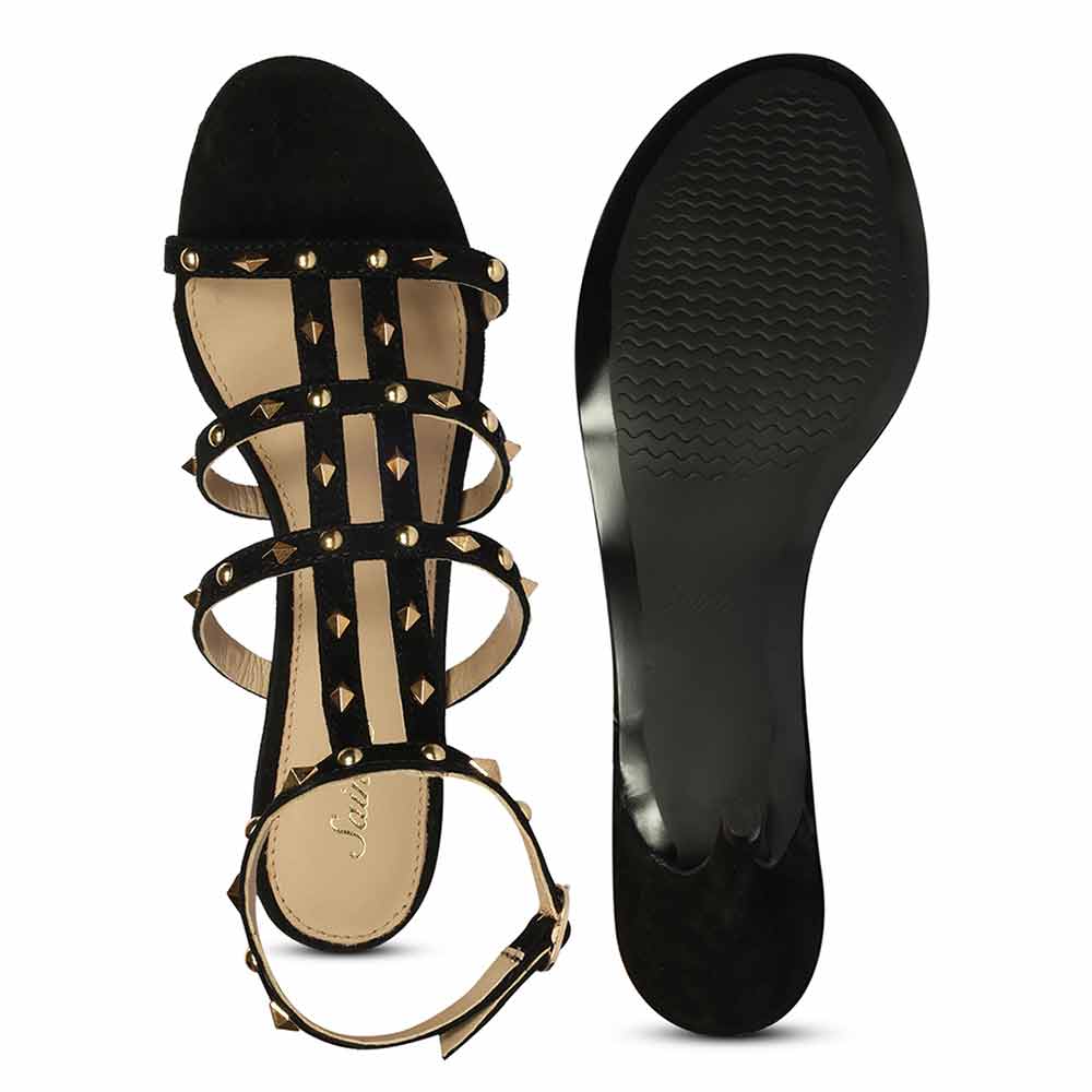 Saint Quenel Black Leather Studded Stilettos