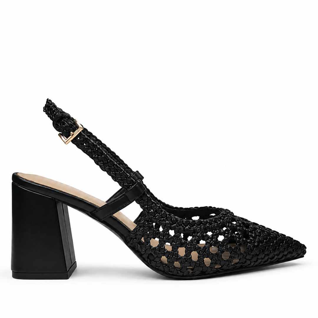 Saint Black Woven Block Heels