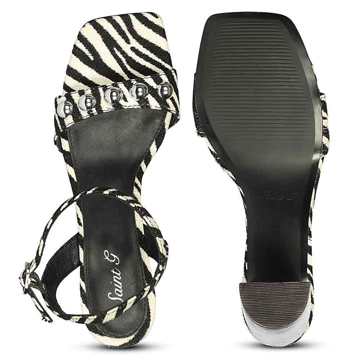 Saint Avery White Leopard Raffia High Block Heels