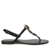 Saint Orion Flower Black Metallic Leather Sandals