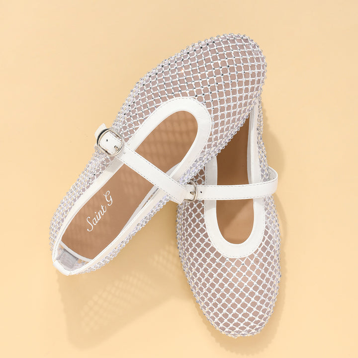 Saint Zoey Strass Embellished White Leather Flats