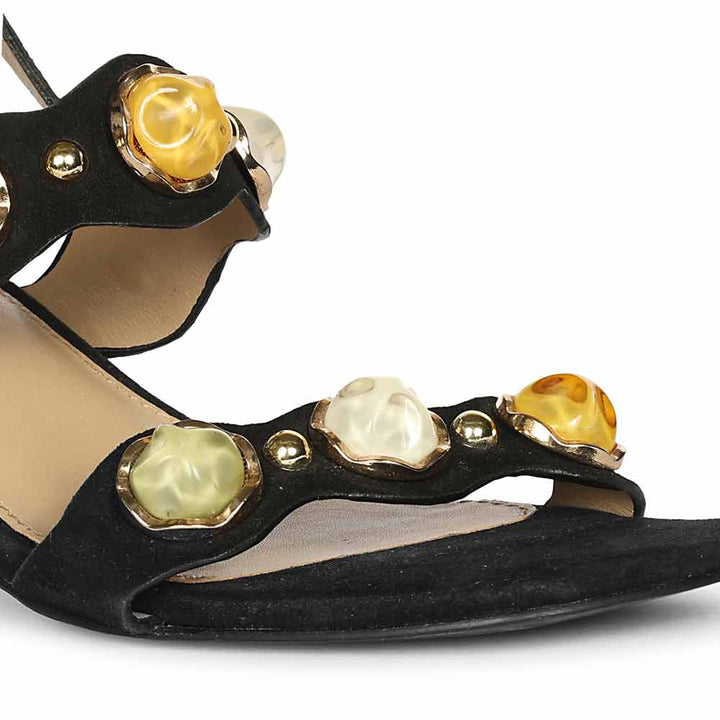Saint Solira Multi-Stone Black Suede Leather Block Heels