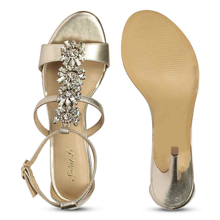 Saint Sydney Crystal Stone Metallic Gold Leather Stilettos